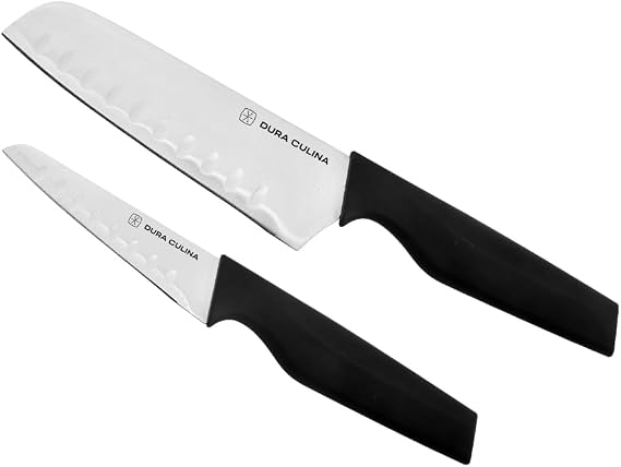 2-Piece Santoku Knife Set - High Carbon Stainless Steel 5 & 3 Santoku Knives with Ergonomic Handles, Matching Blade Guards, Japanese Style Kitchen Knives