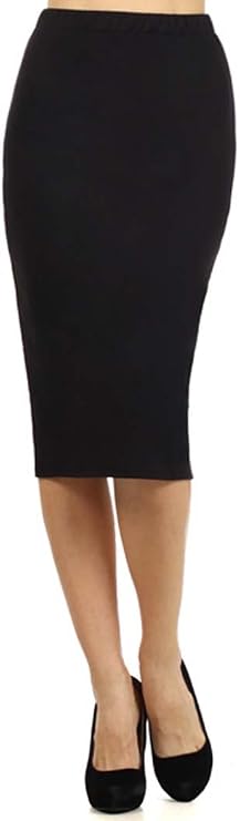 Private Label Women's Solid Pencil Skirt. Made In USA (L, Black)