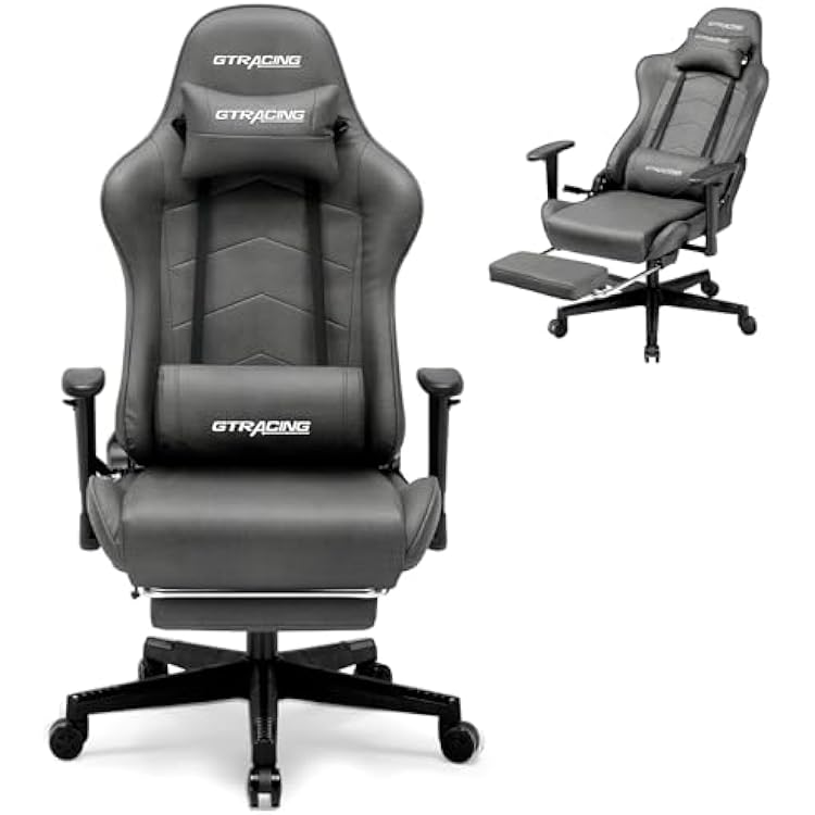 Gaming Chair with Footrest, Racing Style Computer Chair for Adult, Adjustable Reclining Backrest and Lumbar Support, Stylish High Back Chair for Gaming and Office