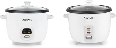 Aroma Rice Cooker Bundle with 6-Cup and 1.5 Qt Capacity Pots, White