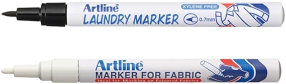 Artline Black Laundry Marker and White Fabric Marker (Twin Pack)