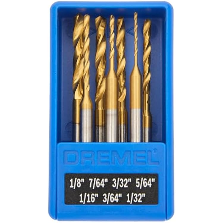 Dremel 628HP 7 Piece Titanium-Coated Rotary Drill Bit Set - Ideal for Wood and Soft Metals Drilling