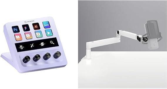 Elgato Stream Deck + White, Audio Mixer, Live Production and Studio Controller for Content Creators, Streaming, Broadcasting, Gaming, Mac/PC Compatible + Wave Mic Arm LP White Thin Design Microphone