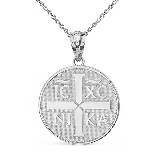 Religious Jewelry Sterling Silver Christogram Symbol IC XC NIKA Jesus Christ Conquers Medallion Necklace