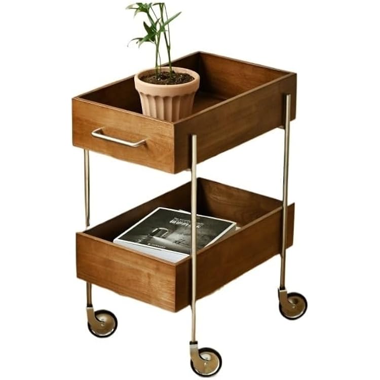Sofas Second-Hand Side Table Storage Rack Trolley Stainless Steel Dining Side Cart Wooden Double-Layer Mobile Living Room Sofa Storage Rack Sofas for Living RoomA