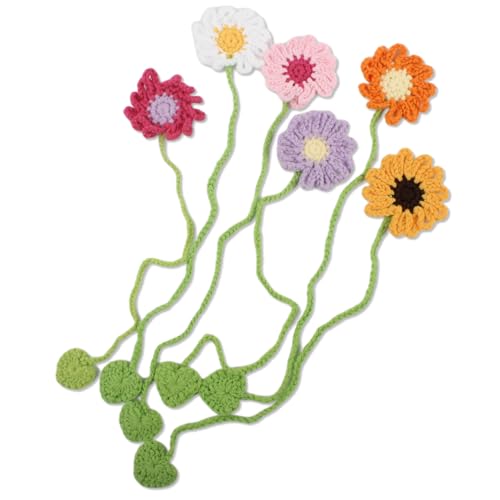 TBWHL 6 Pack Flower Crochet Bookmarks,Daisy Sunflower Bookmark for Women Personalized Crochet for Book Lovers and Teachers