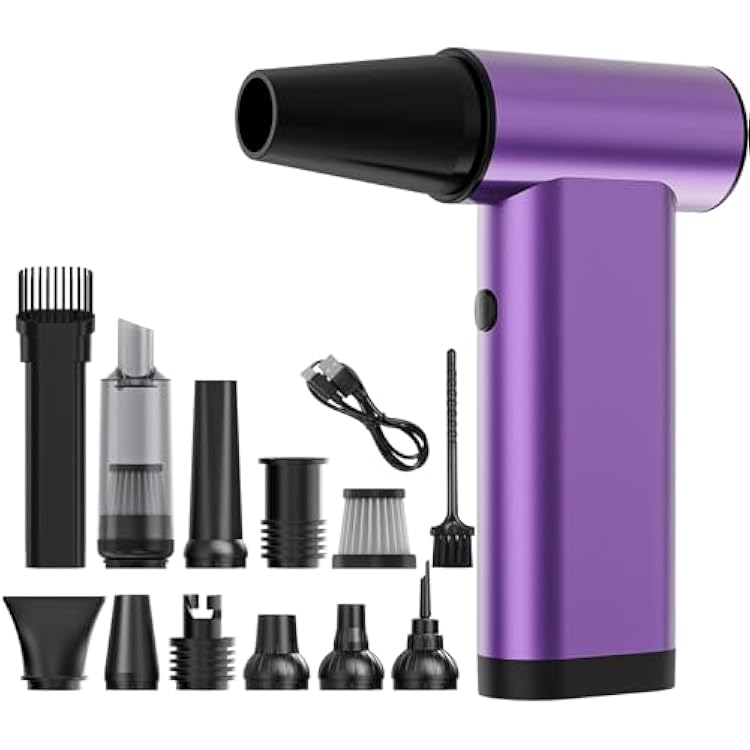 Compressed Air Duster 180000RPM, 3 in 1 Aluminum Electric Duster Brushless Motor, Mini Cordless Air Blower 3-Gear Adjustable, Turbo Jet Fan with Light, Handheld Vacuum Cleaner for PCCarOutdoorHome
