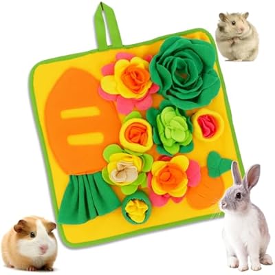 Rabbit Foraging Mat,Snuffle Mat for Small Animals Bunny Puzzle Toys Pets Interactive Feeding Mat for Guinea Pigs Hedgehog Chinchilla Puppies Yellow, M