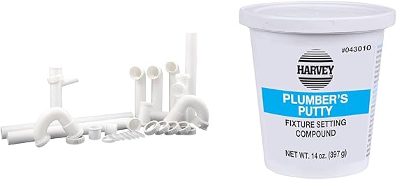Plumb Craft 7027010N Complete Kitchen Drain Repair Kit - Fits most sinks, White & Harvey's WM Harvey 043010 Stainless Plumbers Putty, 14 oz