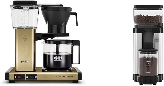 Technivorm Moccamaster 53936 KBGV 10-Cup Coffee Maker Brushed Brass, 40 Ounce, 1.25l & 49520 KM5 Burr Coffee c, Polished Silver