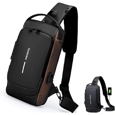 Carbon Fiber Streamline Anti-Theft Sling Bag, USB Charging Waterproof Crossbody Backpack, For Traveling, Sporting black B