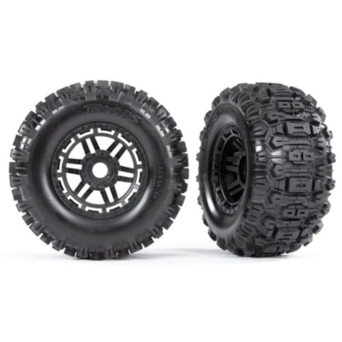 Traxxas Sledgehammer Tires & Wheels, glued Black Wheels