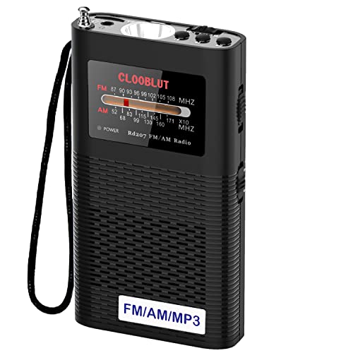 FMAMTF Card Pocket Radio with Pointer Backlight Powered by 1500MAH Battery with Powerful Flashlight Excellent Reception Portable Transistor,Bass Speaker Black