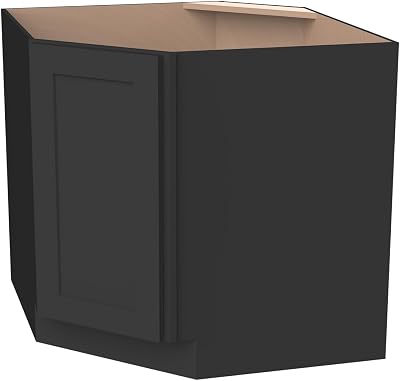 Diagonal Corner Kitchen Cabinet – Solid Wood – Freestanding Storage Organizer for Kitchen, Bathroom, Office, or Living Room SK-Charcoal Black, 36 W x 24 D x 36.5 H