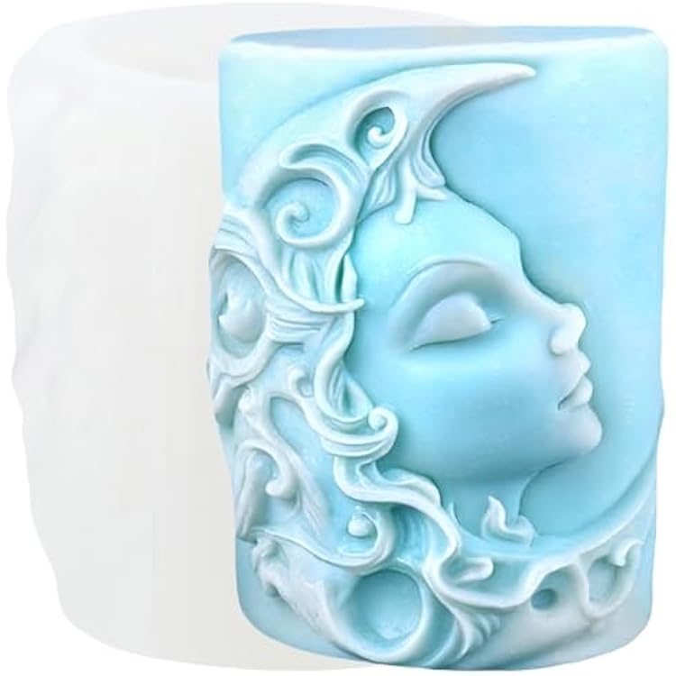 XIAOSHUI Moon Face Candle Silicone Molds Moon Goddess Pillar Candle Mold for Candle Home Decorate Resin Casting Aromatherapy Candles Gypsum Polymer Clay Craft