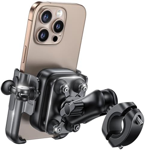 Lamicall Motorcycle Phone Mount Holder - [All Metal] [Anti Shake] [Extendable Arm] Bike Phone Holder Handlebar Clamp, Bicycle Cell Phone Mount, Gifts for iPhone 17 16 Pro Max, Galaxy, 4.7-7.2" Phones
