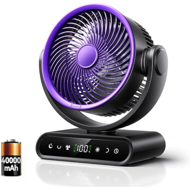 Doublepow 40000mAh 9-Inch Rechargeable Fan,Portable Fans with Night Light,120 Oscillating Desk Fans with Remote,5 Speed,Strong Airflow,for Living Room,Home,Office,Camping Black