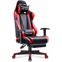 GTPLAYER Gaming Chair with Footrest, Ergonomic Computer Game Desk Chair, Reclining Game Chair Seat Height Adjustment, Swivel Rocker with Headrest and Lumbar (Red)