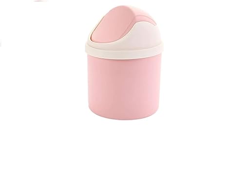 Desktop Mini Plastic Waste Garbage Can with Lid, Stylish Countertop Trash Bin Table Waste Paper Basket Round Small Trash Can for Office Bathroom Children Bedroom, Orange