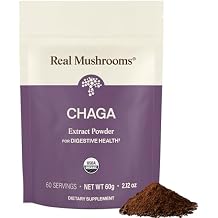 Real Mushrooms Chaga Mushroom Powder Organic Chaga Extract from Fruiting Body for Daily Wellness & Energy Support Vegan, Non-GMO, 60 Servings Mushroom Supplement