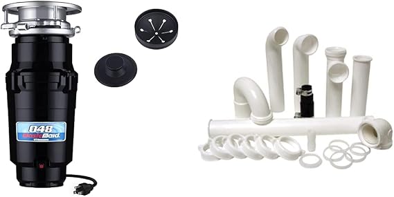 Waste Maid 10-US-WM-048-3B Garbage Disposal Anti-Jam Stainless Steel Food Waste Grinding System, 1/3 HP Builder, Black & PF WaterWorks PF0989Garbage Disposal Installation KitWhite