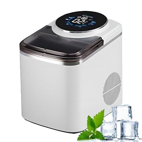 Small Ice Maker Machine Countertop, 1.5L Countertop Ice Maker with LED Display & Water Reserve, 16kg/24h, 2 Water Ways for Home/Kitchen/Bar/Office white