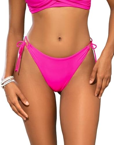 SHEKINI Womens Tie Side Bikini Bottom High Cut Brazilian Thong Ruched Back Bathing Suit Bottoms