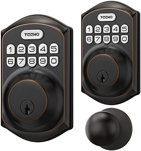 TEEHO Keyless Entry Door Lock with Knob Handle - Electronic Keypad Deadbolt with Door Knob - Deadbolt Smart Lock for Front Door Lock Set - Auto Lock -