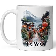 Taiwan Ceramic Coffee Mug 11oz Asia Island Nightlife Tea Coffee Mug with Comfortable Grip Unique Travel Gift Cup for Office or Home Vibrant Long-Lasting Print ID44991