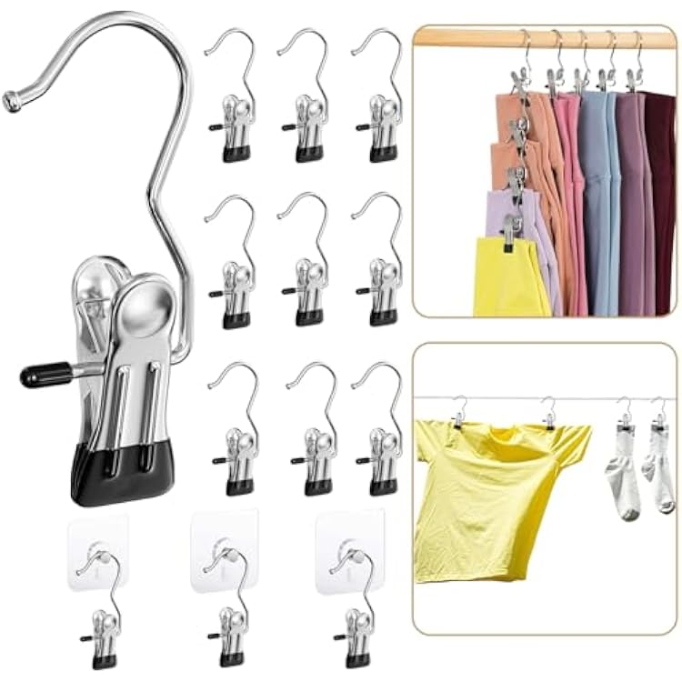 Pant Hangers with Clips, Hanger Clips, Clothes Pins, Space Saving Hanging Closet Organizer Storage, Jean Hangers, Clothespins for Leggings, Pants, Skirt, Hat, Boots, 90 Clips10 Self Adhesive Hooks