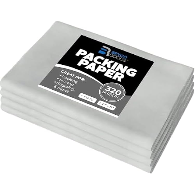 Bryco Goods Newsprint Packing Paper Sheets for Moving - 10lb - 320 Sheets of Newspaper Paper - Wrapping and Protecting Fragile Items, Box Filler, Shipping Supplies - 27 x 17 - Made in the USA