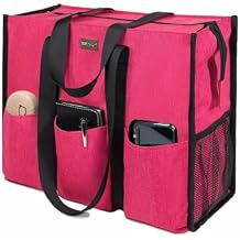 TOPDesign Utility Water Resistant Tote Bag with 13 Pockets, Top Zipper Closure & Thick Bottom Support, for Working Women