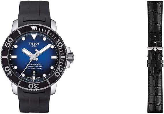 Tissot Men's Seastar 660/1000 Stainless Steel Casual Watch Black T1204071704100 Leather Black Watch Strap, 22 (Model: T852041653)