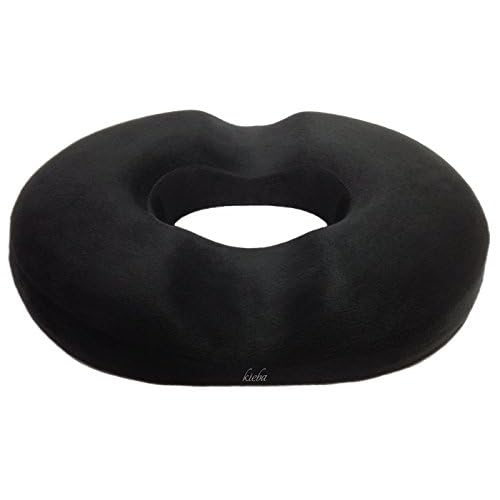 Kieba Hemorrhoid Treatment Donut Tailbone Cushion, Prostate Pillow, Pregnancy, Post Natal, Bed Sores, Coccyx, Sciatica, 18 Inches. Ultra Premium Comfort Foam Black