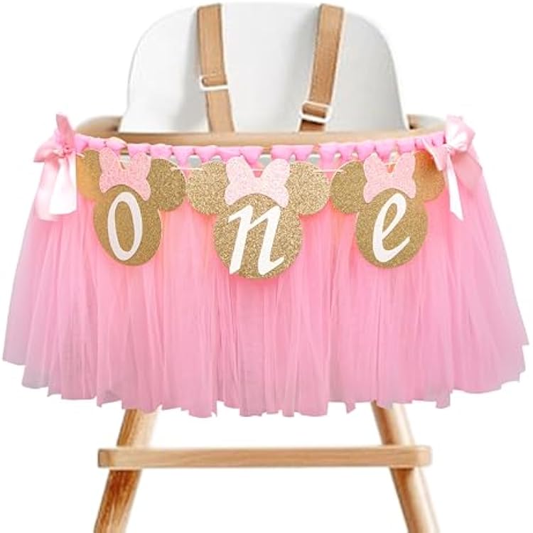 Mouse One High Chair Banner - Mouse Theme First Birthday Party Banner for Little Girls,Pink 1st Birthday Decoration Garland pink mouse banner