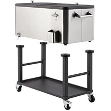 Trinity Stainless Steel Beverage Cooler and Ice Chest with Wheels and Built-in Bottle Opener, Rolling Cart with Shelf for Patio, Outdoor Bar, and Catering, Detachable Tub, 100 Quart Capacity