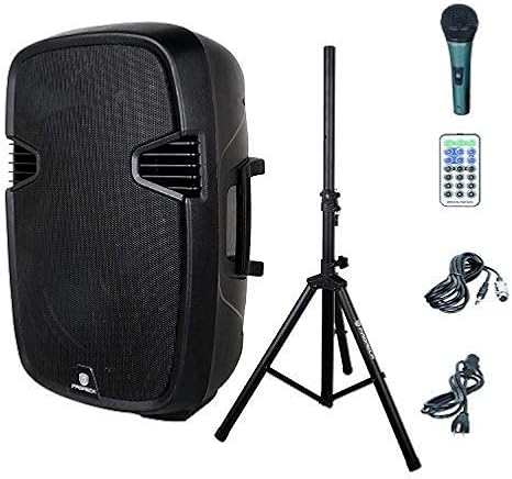 PRORECK PR-C15 Portable 15-inch 600 Watt 2-Way Powered Dj/PA Speaker with Bluetooth/USB/SD Card Reader/FM Radio/Remote Control/LED Light/Speaker Stand, Black