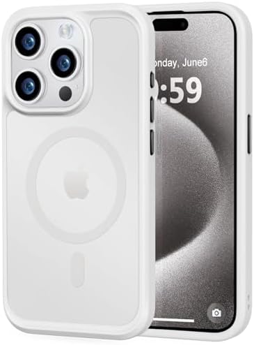 MOCCA Strong Magnetic for iPhone 15 Pro Case, [Compatible with Magsafe][13FT Military Drop Protection] Slim Translucent Matte Shockproof Case for iPhone 15 Pro Phone Case 6.1, Frosted White