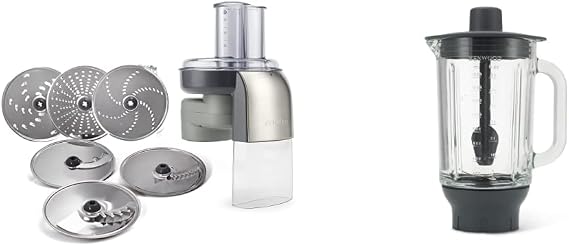 KENWOOD AT340 Slicer/Shredder Attachment Chef & KAH359GL Blender Attachment for Kitchen Machines Glass and Black