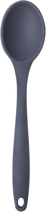 Silikon Servis ve Yemek Hazırlama Kaşığı, Yumuşak Uç, Komple Silikon, 27 cm, Antrasit Kaşık, Yanmaz Yapışmaz, Tencere Çizmez, 1 Adet