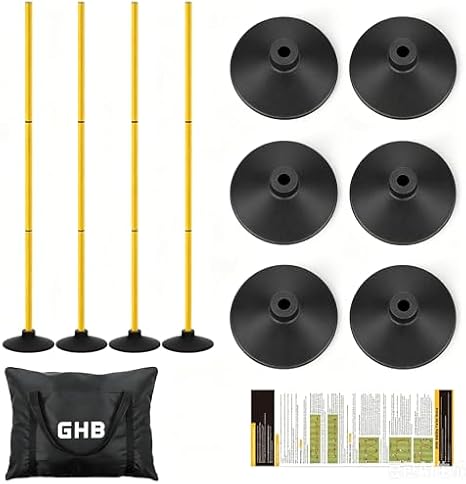 GHB Agility Poles 4 Pack 3.9ft Spring Loaded Spike Plus 6 Rubber Base