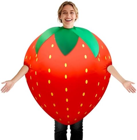 Spring Inflatable Strawberry Costume for Adult Blow up Costume for Women Men Berry Inflatable Outfit for Strawberry Birthday Decoration Cosplay Party Parade Easter Carnival Suit
