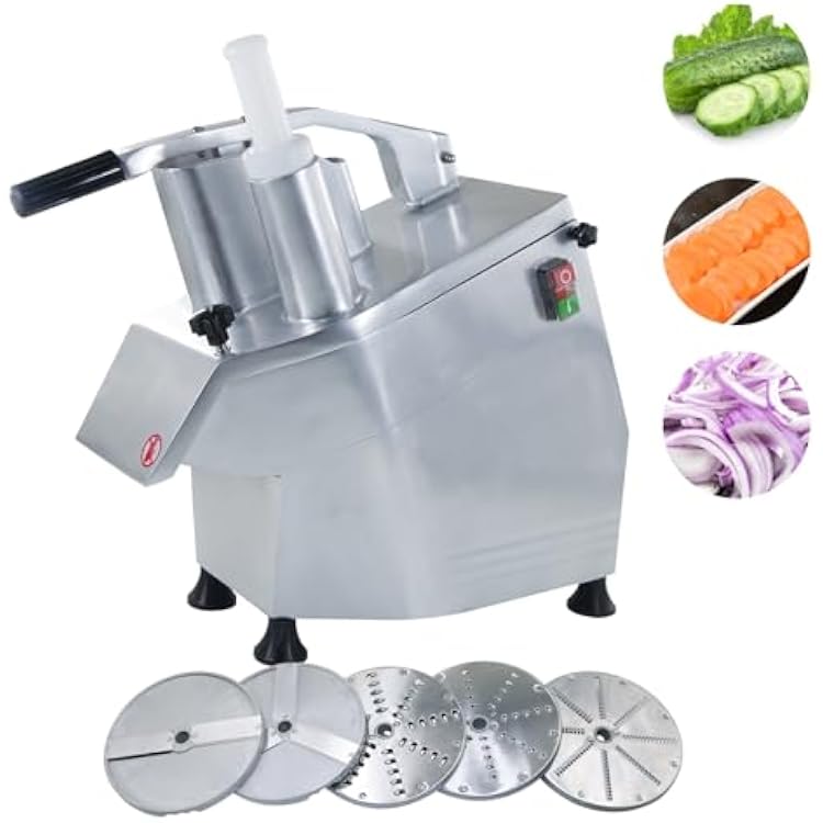 Hakka Commercial Vegetable Cutter, Automatic Electric Food Processor Multi-Function Cheese Grating Machine with 2 Feeding Holes Stainless Steel Carrots Potato Onion Slicer with 5-Blades, 550W 110V