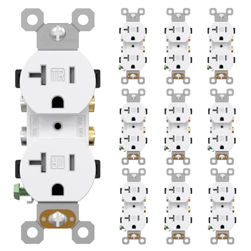 AIDA 20 Amp Outlet Duplex Electrical Receptacle Outlets,Power Outlet,Tamper Resistant,Heavy-Duty Receptacle Wall Outlet,Residential,2Pole,3-Wire, Self-Grounding Clip, NEMA 5-20R,UL Listed 10 Pack