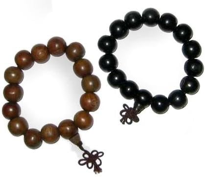 Asian Buddhist Wrist Mala - Yin Yang Pair of Buddha Meditation Prayer Beads - Wood