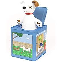 Jack Rabbit Creations Jack the Dog Tin Jack-in-the-Box Toy, Plush Pop-Up Dog, Crank Music Plays Oh Where Has My Little Dog Gone, Non-Toxic, Ages 3+