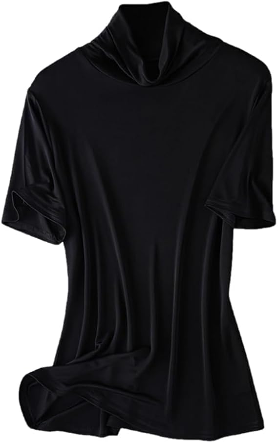 Women's Silk T Shirt Short Sleeve Turtleneck Top Undershirt Breathable Mulberry Silk Tee