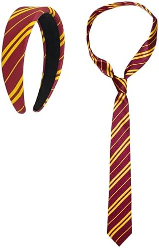 Komotu Halloween Wizard Costume Accessories for Women Burgundy Red and Yellow Stripe Headband Tie Adult Cosplay Party Hair Costume Accessories Set