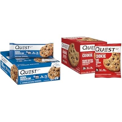 Quest Nutrition Oatmeal Chocolate Chip Protein Bar 12 Count and Peanut Butter Chocolate Chip Protein Cookie 24.5 Oz 12 Count Bundle