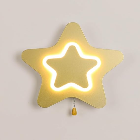 Five-Pointed Star Wall Lamp, Ultra-Thin Metal Wall Light with Acrylic Shade, Modern LED Wall Sconce - 7W - 3 Color Mode - Pull-line Switch, Cartoon Children's Room Wall Lamps